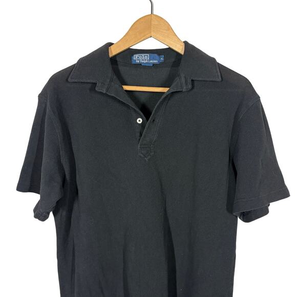 Vintage Polo Ralph Lauren Mesh Knit Polo Shirt Top Short Sleeve Black - M - Picture 1 of 4